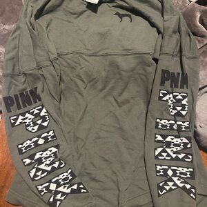 Victoria's Secret PINK Olive Long Sleeve Top Aztec design